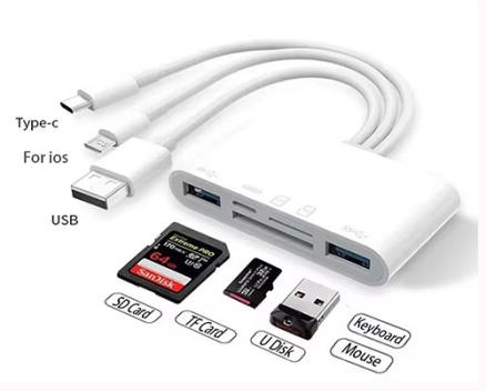 5 in 1 Type-C/Lightining/Usb to 2xUsb3/Type-c PD/MicroSD/SD Card Reader