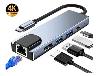 5 in 1 Type-C to Hdmi 4K/2xUsb3/Type-c PD/ Ethernet Lan Converter