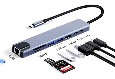8 in 1 Type-C to Hdmi 4K/Type-C/Usb3/Sd-MicroSD/RJ45 Ethernet Converter